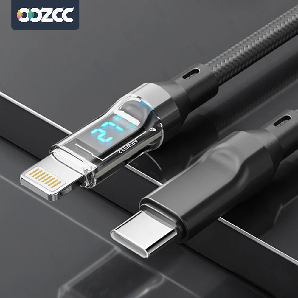 Câble de Charge rapide PD 27W pour écran LCD, coque transparente, transfert de données, USB A type-c vers Lightning, pour iPhone 14 Pro Max/13/12