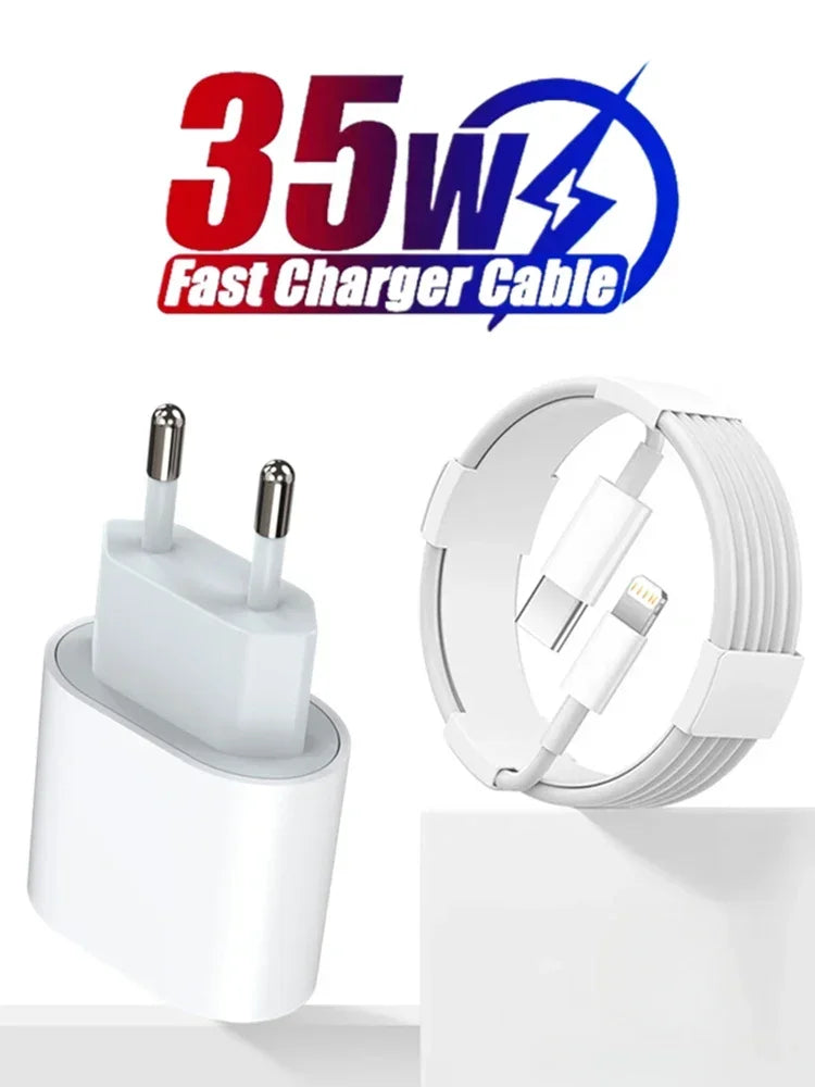 Chargeur rapide PD 35w pour iPhone 13 Pro 14 Plus 11 12 mini XS Max XR X iPad Air câble de charge rapide USB-C adaptateur d'alimentation