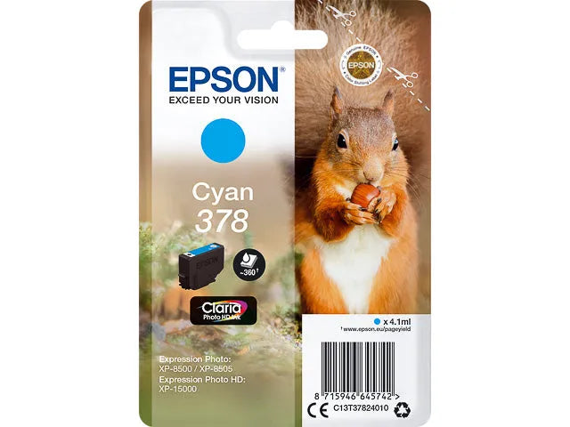 EPSON 378 / T37824 Cyan Druckerpatrone – Original Claria Photo HD für brillante Blautöne & gestochen scharfe Ausdrucke