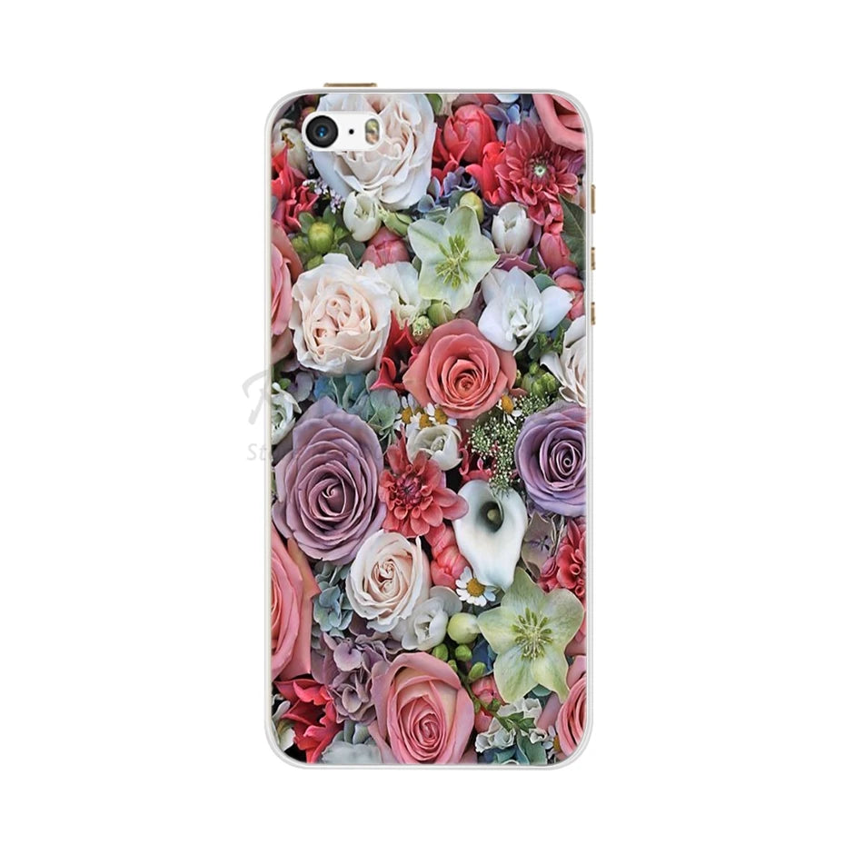 Phone Case For iPhone 4 4S 5 SE 5S 5SE Fundas Coque Silicone Case Soft Back Cover For iPhone 4 5 S Case Cute Flower Ultra Thin