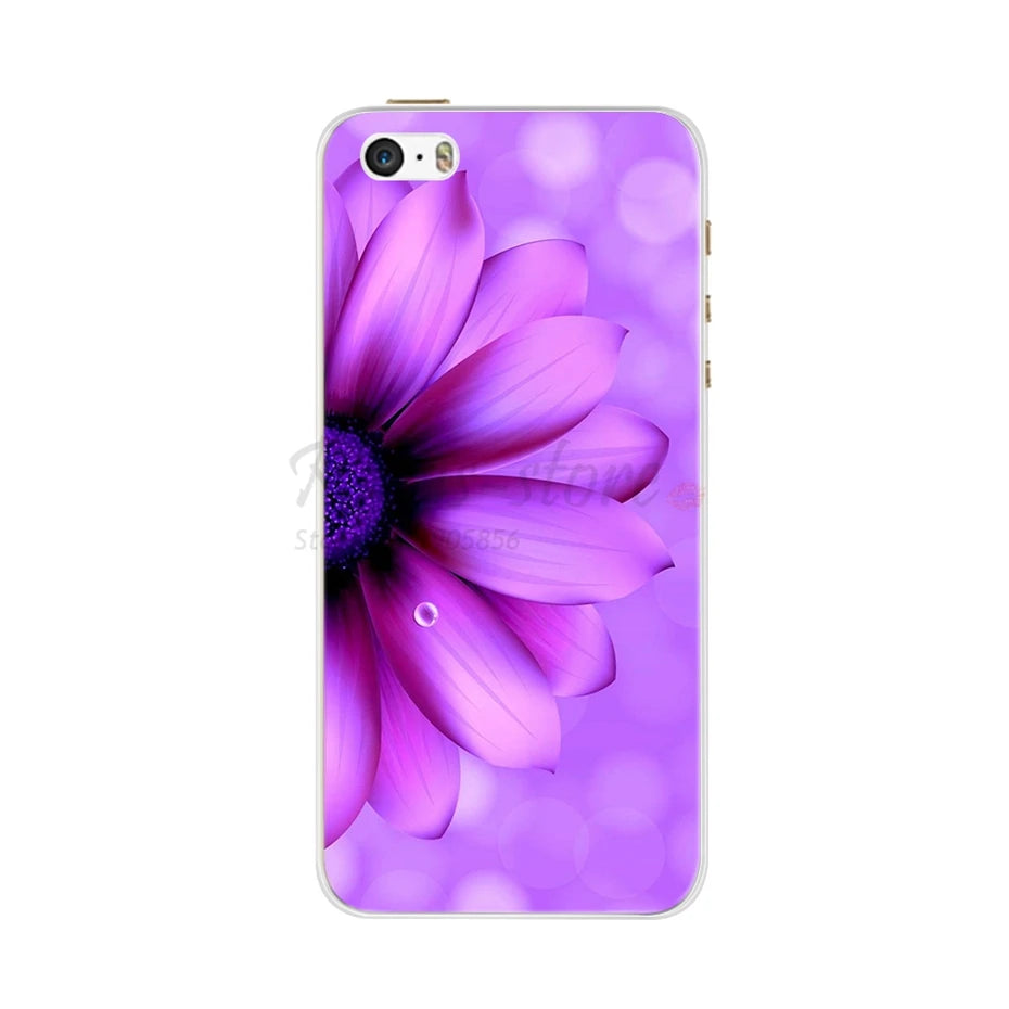 Phone Case For iPhone 4 4S 5 SE 5S 5SE Fundas Coque Silicone Case Soft Back Cover For iPhone 4 5 S Case Cute Flower Ultra Thin