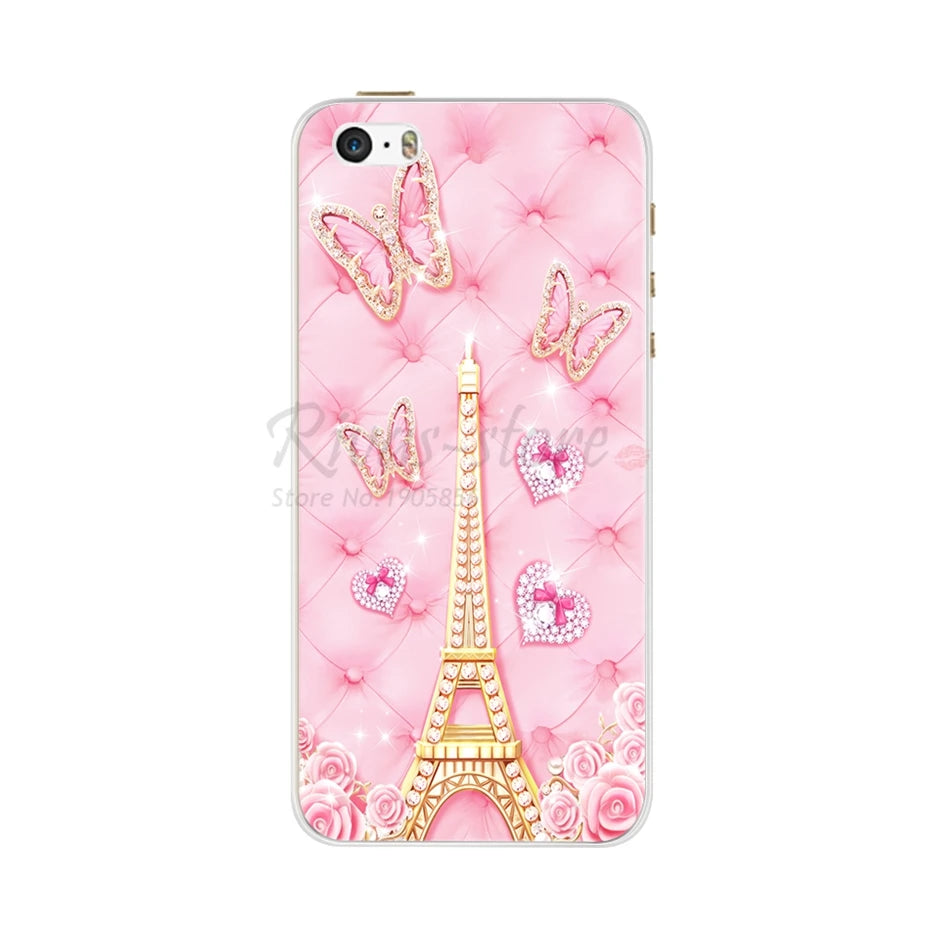Phone Case For iPhone 4 4S 5 SE 5S 5SE Fundas Coque Silicone Case Soft Back Cover For iPhone 4 5 S Case Cute Flower Ultra Thin