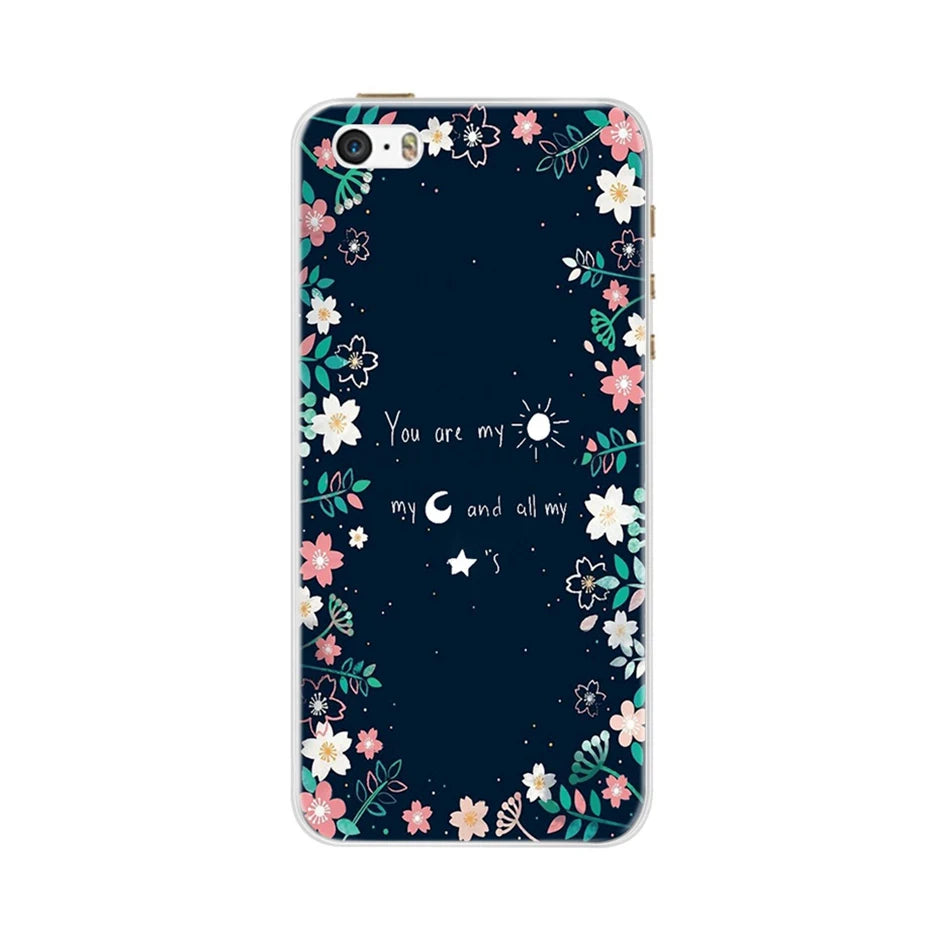 Phone Case For iPhone 4 4S 5 SE 5S 5SE Fundas Coque Silicone Case Soft Back Cover For iPhone 4 5 S Case Cute Flower Ultra Thin