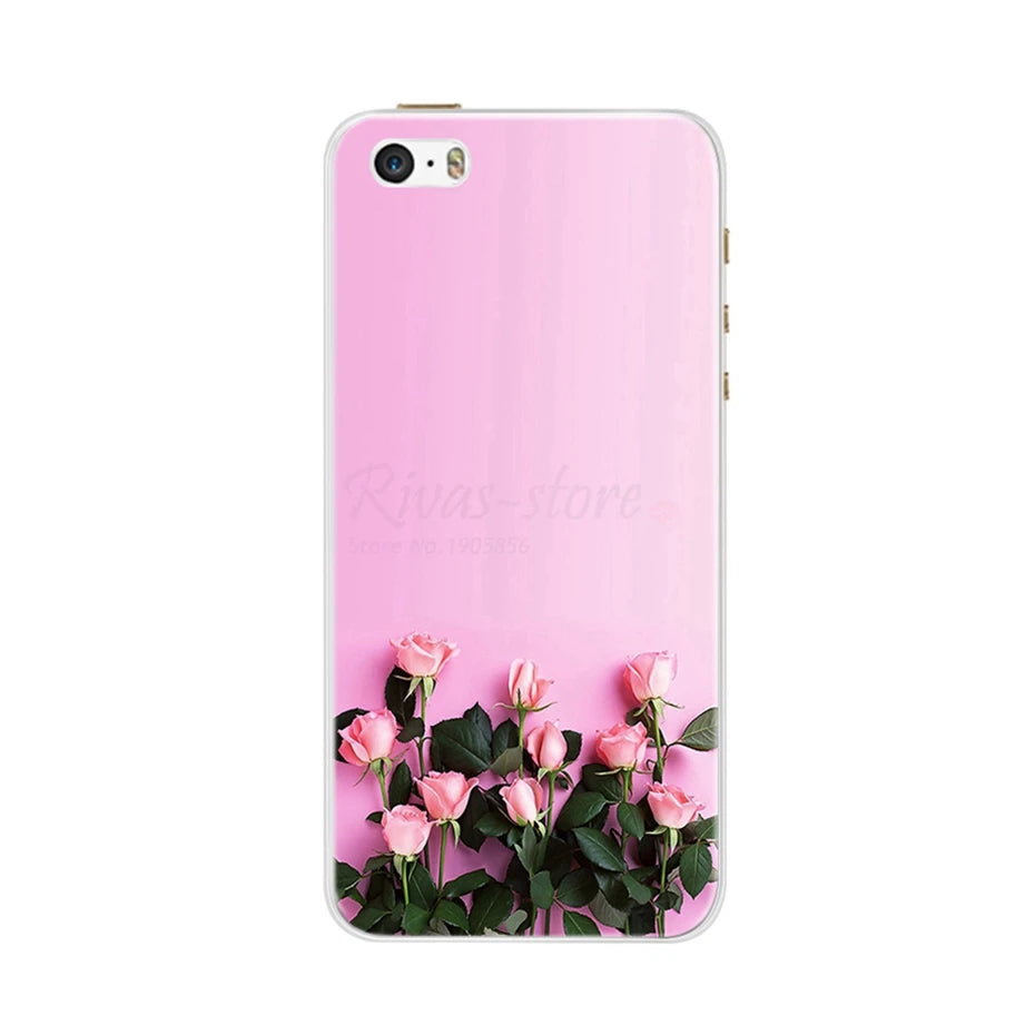 Phone Case For iPhone 4 4S 5 SE 5S 5SE Fundas Coque Silicone Case Soft Back Cover For iPhone 4 5 S Case Cute Flower Ultra Thin