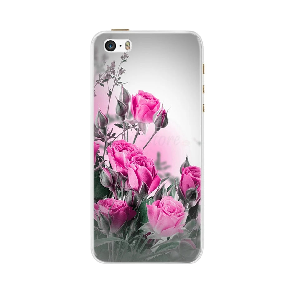 Phone Case For iPhone 4 4S 5 SE 5S 5SE Fundas Coque Silicone Case Soft Back Cover For iPhone 4 5 S Case Cute Flower Ultra Thin