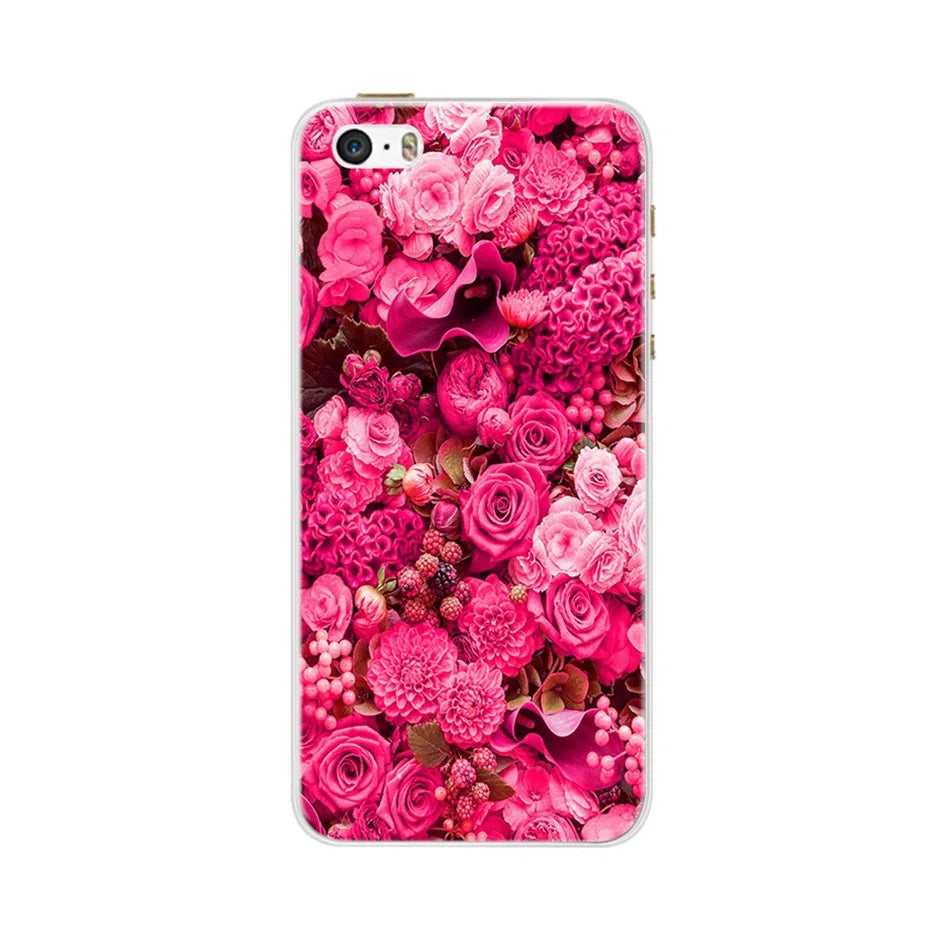 Phone Case For iPhone 4 4S 5 SE 5S 5SE Fundas Coque Silicone Case Soft Back Cover For iPhone 4 5 S Case Cute Flower Ultra Thin