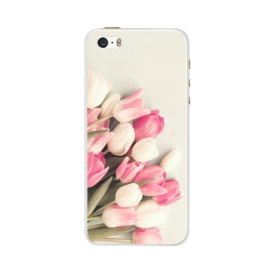 Phone Case For iPhone 4 4S 5 SE 5S 5SE Fundas Coque Silicone Case Soft Back Cover For iPhone 4 5 S Case Cute Flower Ultra Thin