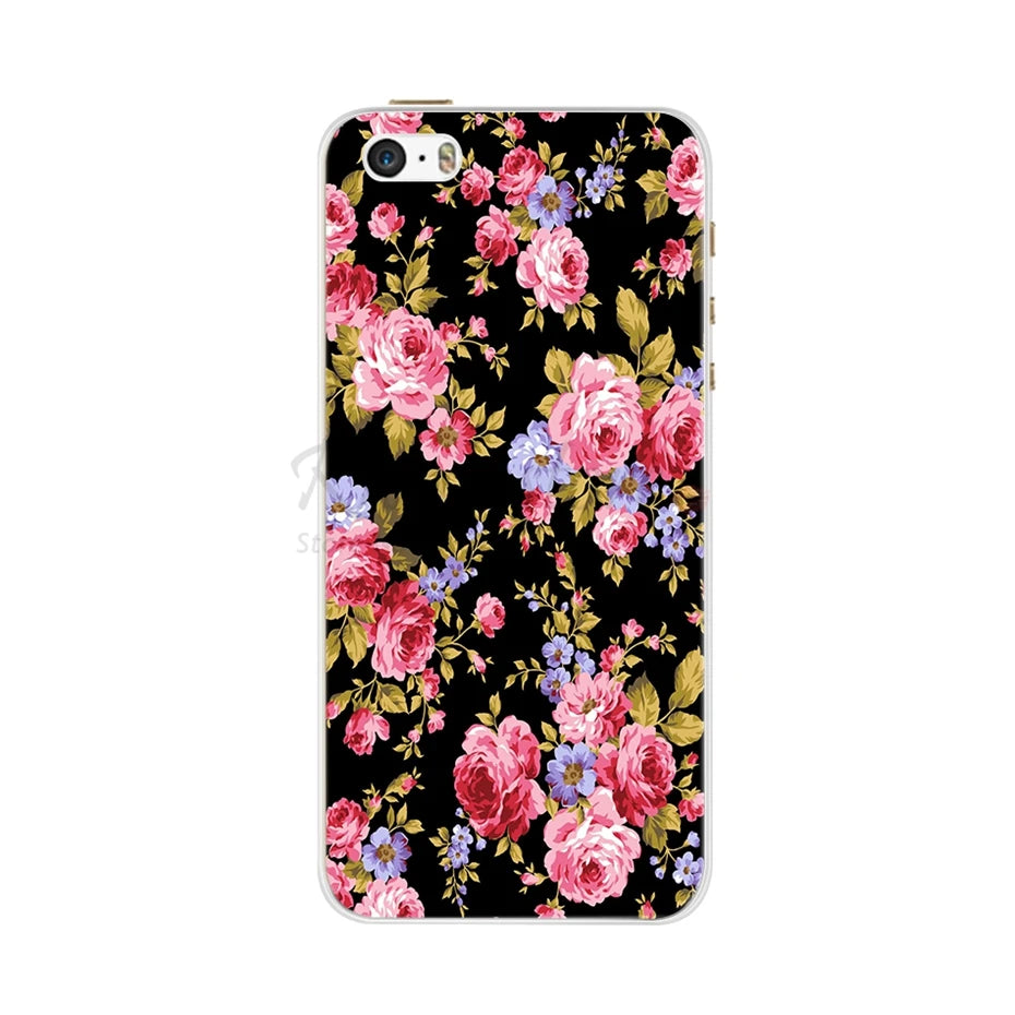 Phone Case For iPhone 4 4S 5 SE 5S 5SE Fundas Coque Silicone Case Soft Back Cover For iPhone 4 5 S Case Cute Flower Ultra Thin