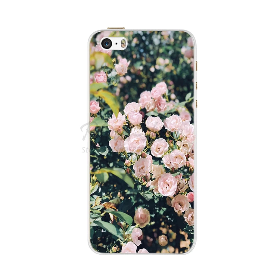 Phone Case For iPhone 4 4S 5 SE 5S 5SE Fundas Coque Silicone Case Soft Back Cover For iPhone 4 5 S Case Cute Flower Ultra Thin