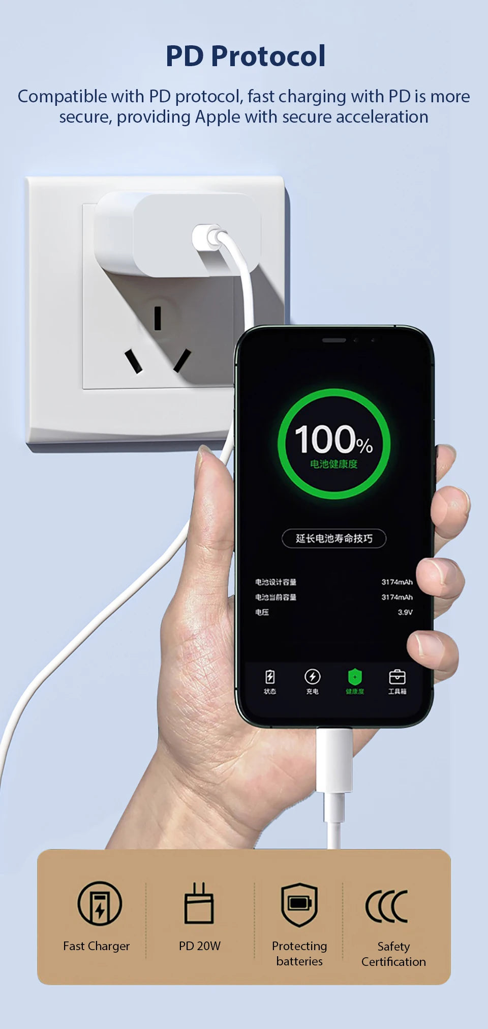 Chargeur rapide PD 30W pour iPhone 14 13 12, câble de charge rapide USB C vers Lightning pour iPhone 17 16 15 Pro Max, adaptateur d'alimentation de Type C