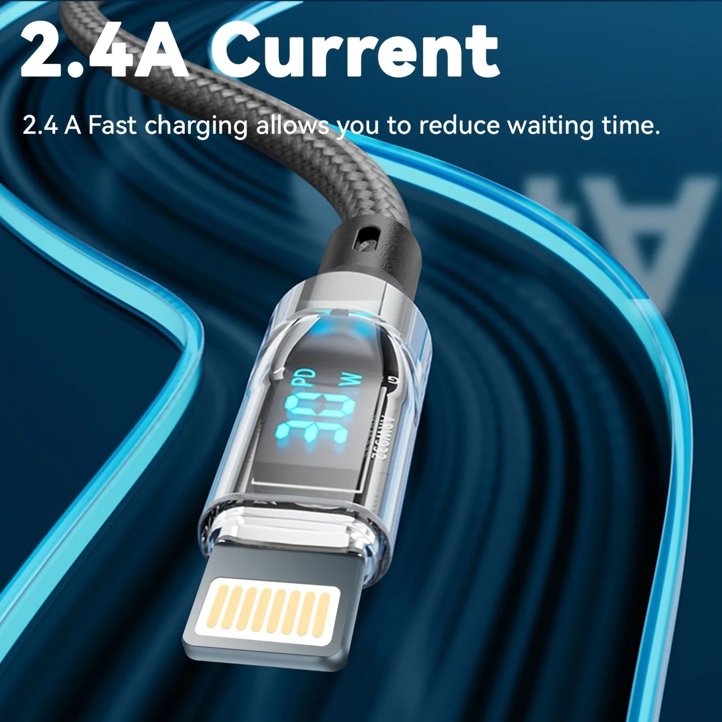 Câble de Charge rapide PD 27W pour écran LCD, coque transparente, transfert de données, USB A type-c vers Lightning, pour iPhone 14 Pro Max/13/12