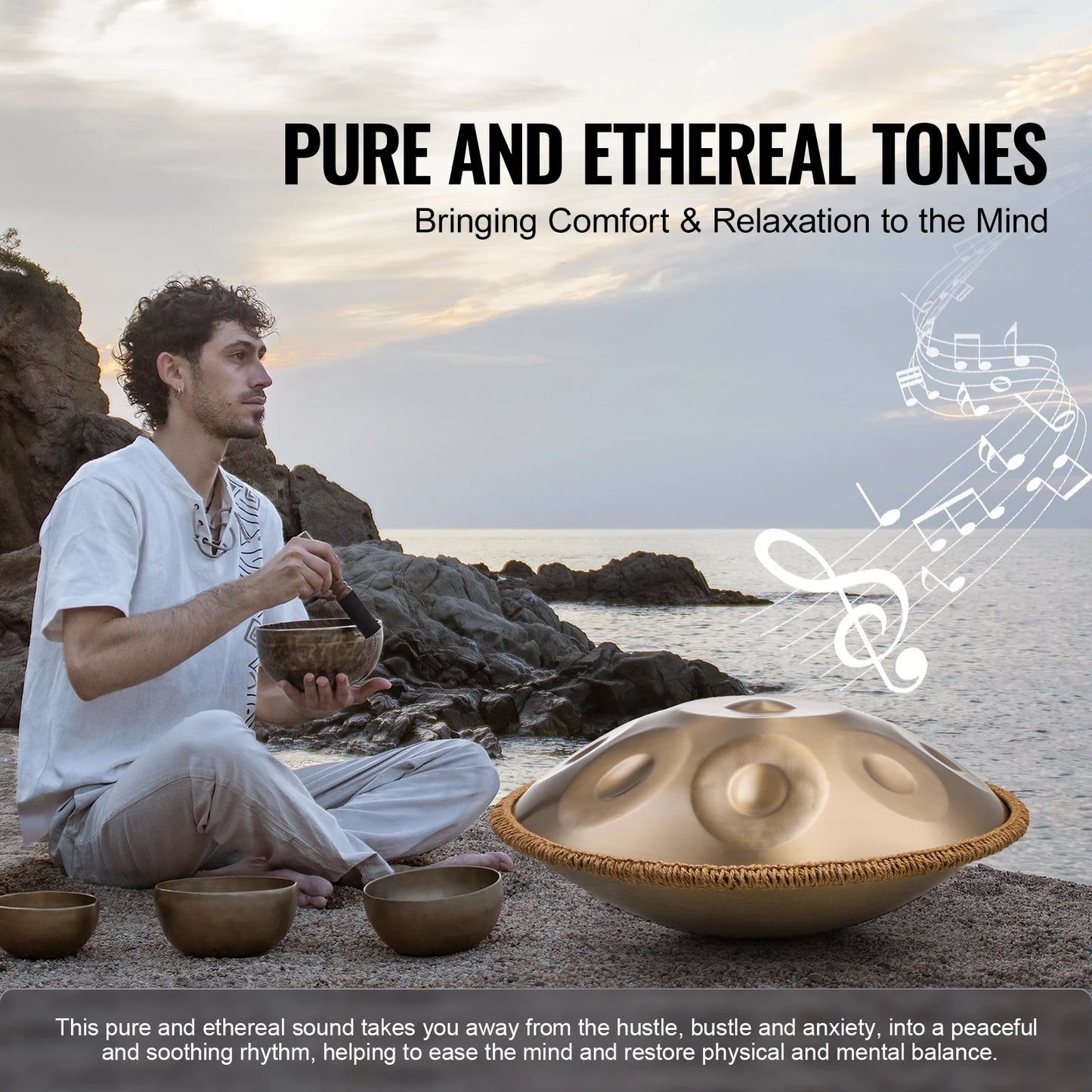 SucceBuy Handpan Drum 22 in D Minor Hand Drum Hand Pan Drum Instrument with Mallets Steel Healing Sound Drum for  Beginners