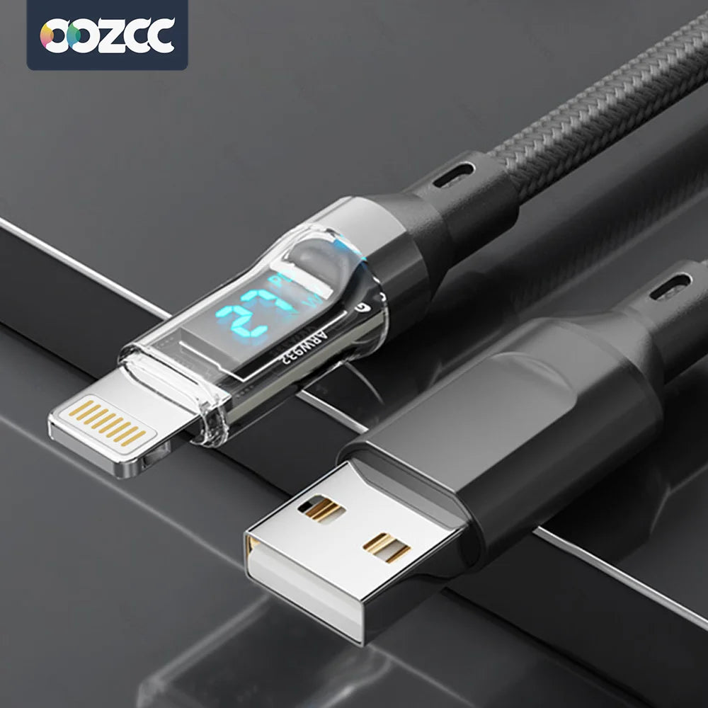 Câble de Charge rapide PD 27W pour écran LCD, coque transparente, transfert de données, USB A type-c vers Lightning, pour iPhone 14 Pro Max/13/12