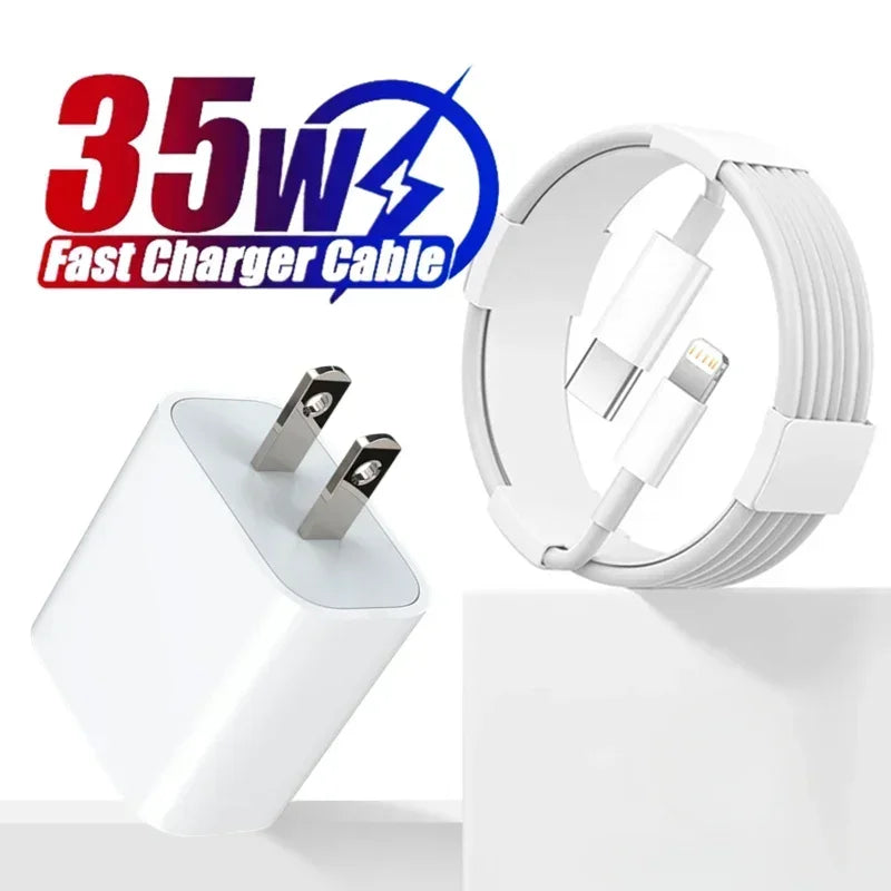 Chargeur rapide PD 35w pour iPhone 13 Pro 14 Plus 11 12 mini XS Max XR X iPad Air câble de charge rapide USB-C adaptateur d'alimentation