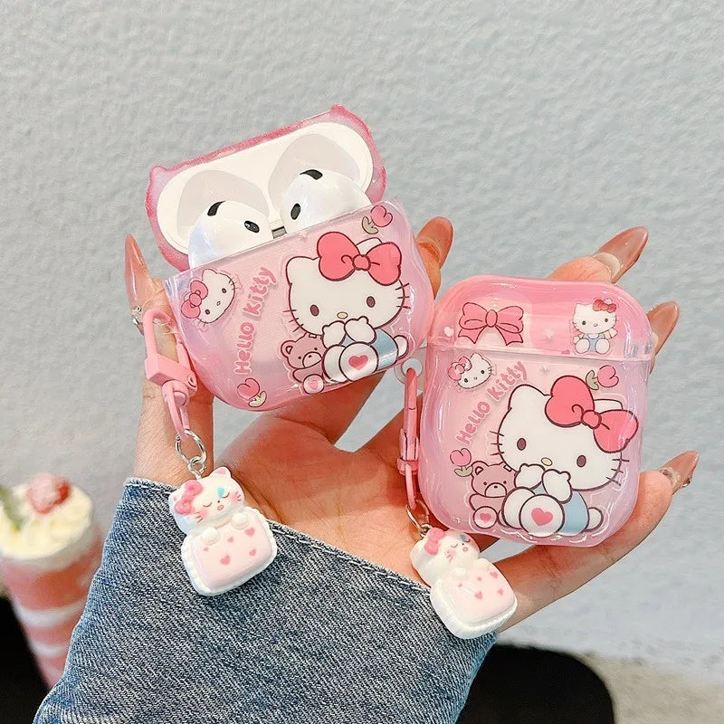 Cute Hello Kitty Earphone Case for Airpods 4 Pro 2 1 2 3 Pro3 Wireless Bluetooth Headset Protective Cover with Pendant