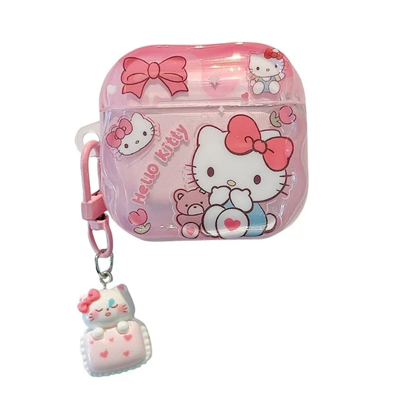 Cute Hello Kitty Earphone Case for Airpods 4 Pro 2 1 2 3 Pro3 Wireless Bluetooth Headset Protective Cover with Pendant
