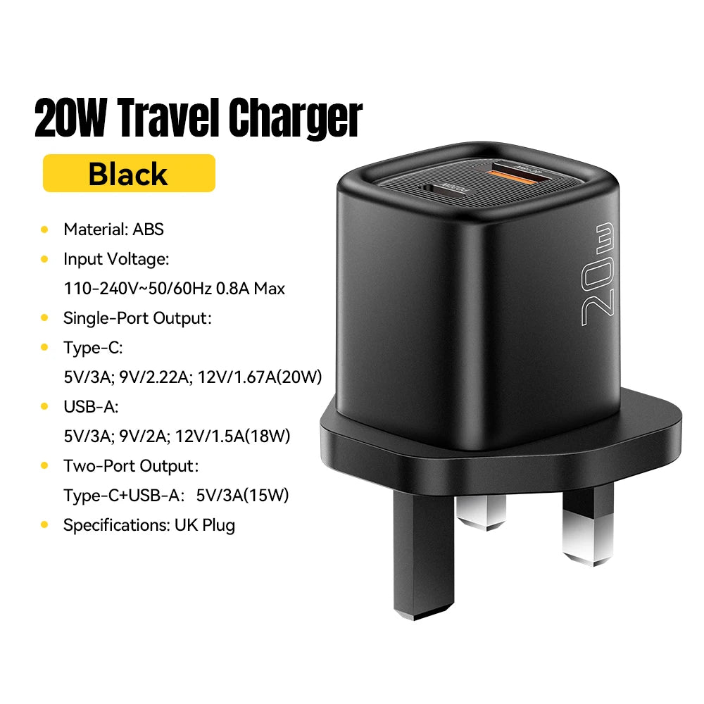 Essager 20W USB C chargeur Portable Type C chargeur Support PD charge rapide pour iPhone 16 15 14 13 12 11 Pro Max 8 chargeur rapide
