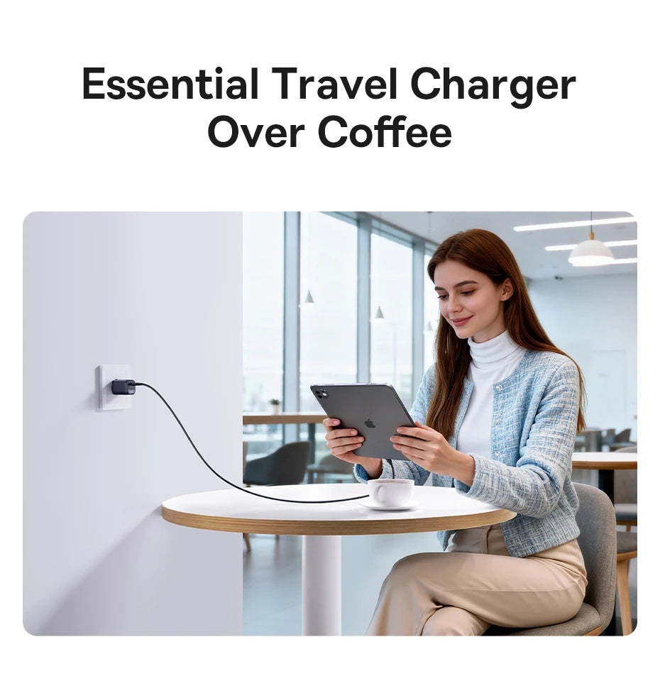 Chargeur GaN 30W Baseus, chargeur PD pour iPhone 17 16 15 14 13 12 Max, chargeur rapide PD3.0 QC3.0, chargeur de téléphone Type C, chargeur de tablette