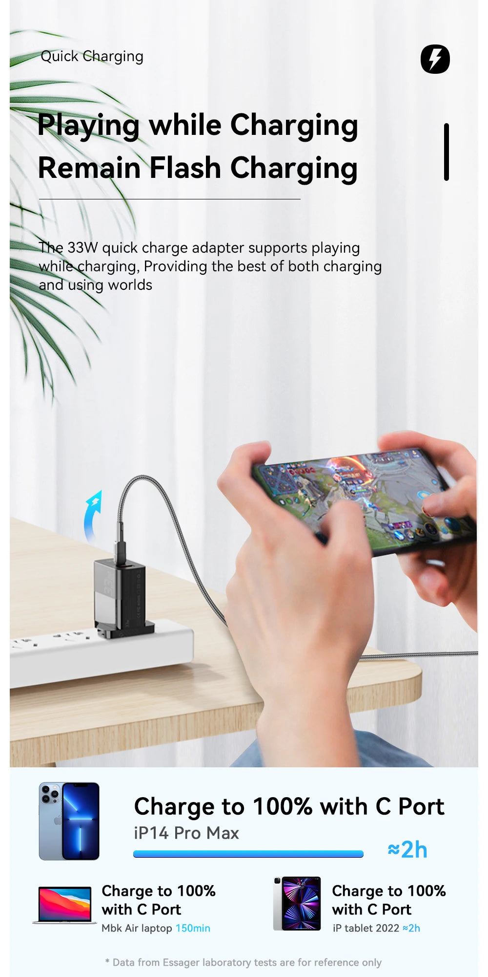Essager-Chargeur USB Type-C, Charge Rapide PD, GaN, 33W, iPhone 14 13 12 11 Pro Max XS 8 P, iPad Pro Air iPad Mini