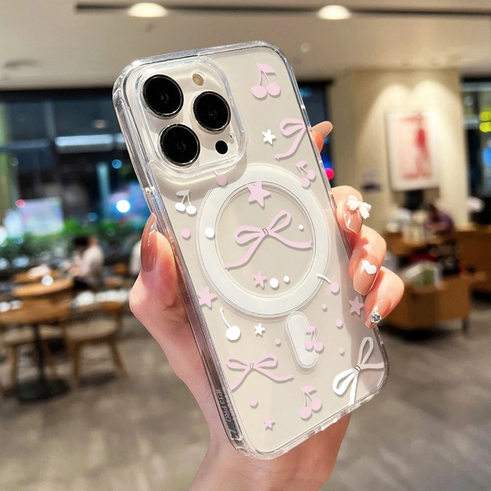 For Magsafe Wireless Charger Case For iPhone 17 Pro Max Case iPhone 16 14 13 12 11 15 Pro Max Air Cute Cherry Print Phone Cover