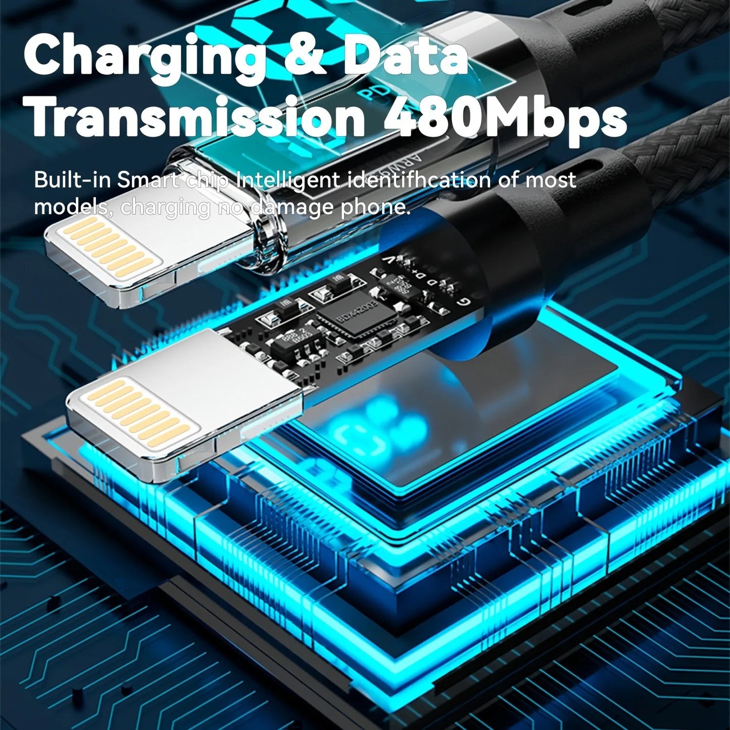 Câble de Charge rapide PD 27W pour écran LCD, coque transparente, transfert de données, USB A type-c vers Lightning, pour iPhone 14 Pro Max/13/12
