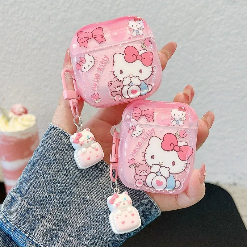 Cute Hello Kitty Earphone Case for Airpods 4 Pro 2 1 2 3 Pro3 Wireless Bluetooth Headset Protective Cover with Pendant
