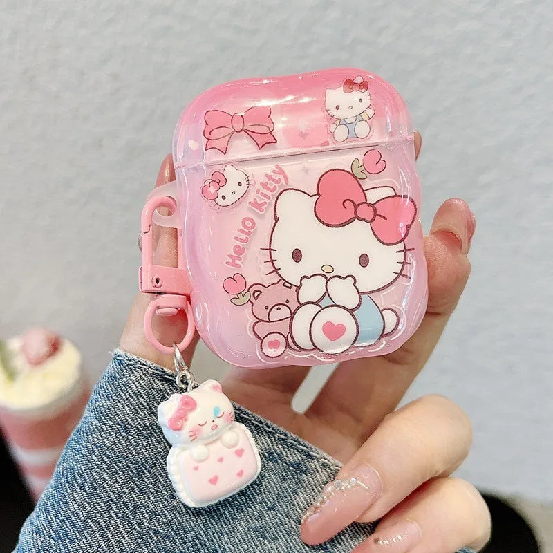 Cute Hello Kitty Earphone Case for Airpods 4 Pro 2 1 2 3 Pro3 Wireless Bluetooth Headset Protective Cover with Pendant