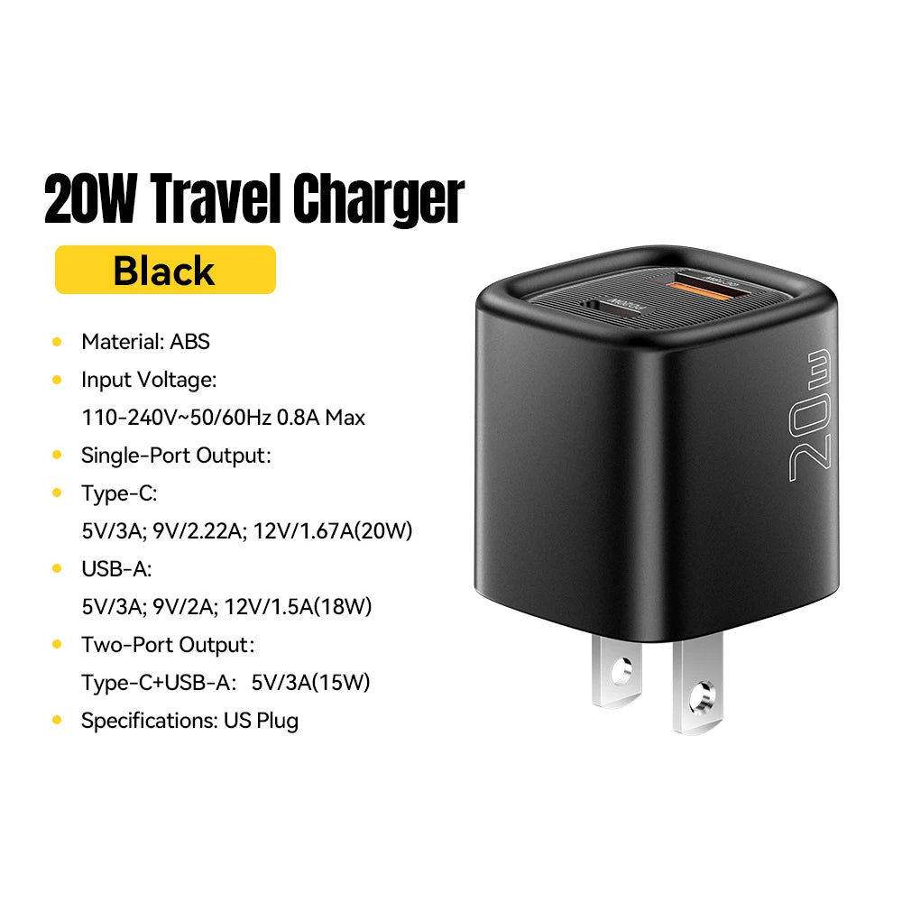 Essager 20W USB C chargeur Portable Type C chargeur Support PD charge rapide pour iPhone 16 15 14 13 12 11 Pro Max 8 chargeur rapide