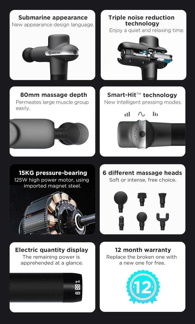 BOOSTER U1 Massage Gun New Generation Back and Neck Massager Deep Tissue Percussion Muscle Massage Machine for Fitness Exercise