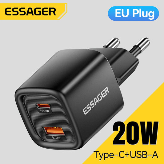 Essager 20W USB C chargeur Portable Type C chargeur Support PD charge rapide pour iPhone 16 15 14 13 12 11 Pro Max 8 chargeur rapide