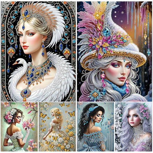 30*40cm Elegant Luxury Woman 5D DIY Partial Special Shaped Drill Diamond Painting Kit Rhinestone Diamond Painting Home Decor