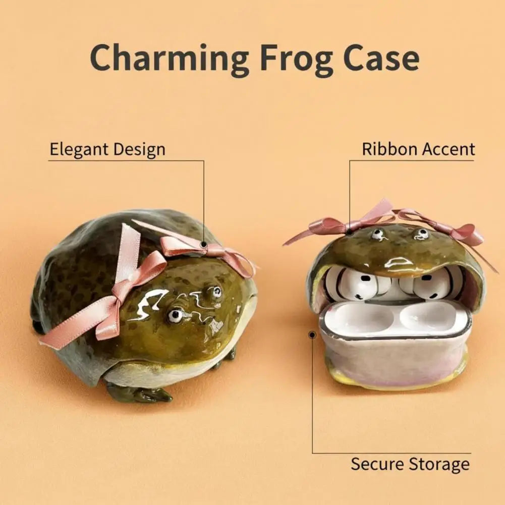 Bow Frog Earbud Case for AirPods 1/2/3/4/Pro 1/2/3 Bluetooth-compatible Earphone Charging Case Cover Headphone Protective Shell