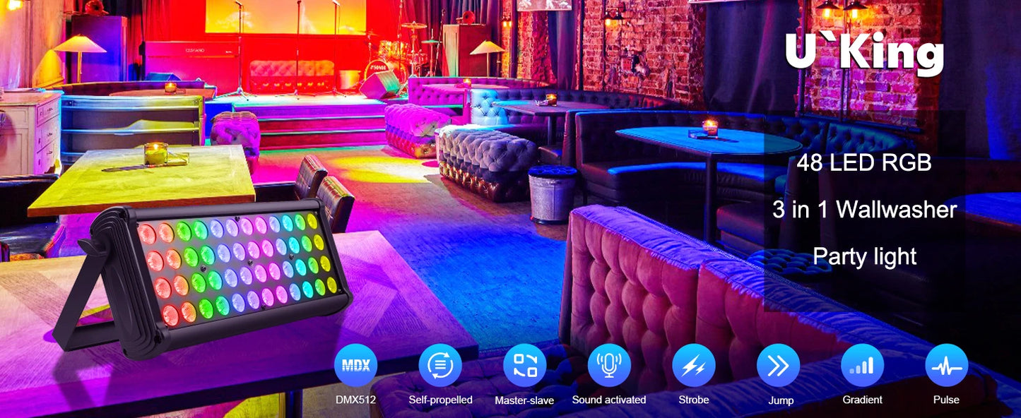 U`King 2Pcs 80W Square Wall Wash Light 48LEDs RGB DJ Lights Color Mixing Rainbow Effect Highlights For Outdoor Building Exterior
