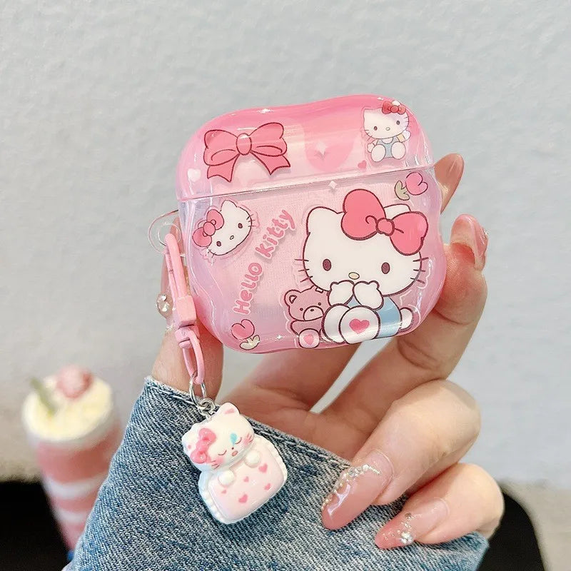Cute Hello Kitty Earphone Case for Airpods 4 Pro 2 1 2 3 Pro3 Wireless Bluetooth Headset Protective Cover with Pendant