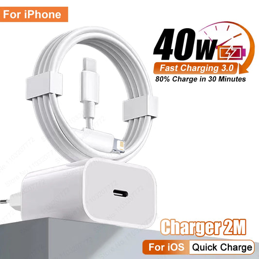 PD 40W téléphone chargeur rapide pour iPhone 17 16 15 14 13 12 11 Pro Max 8 Plus iPad Charge rapide Type C câble de Charge USB C ligne de données