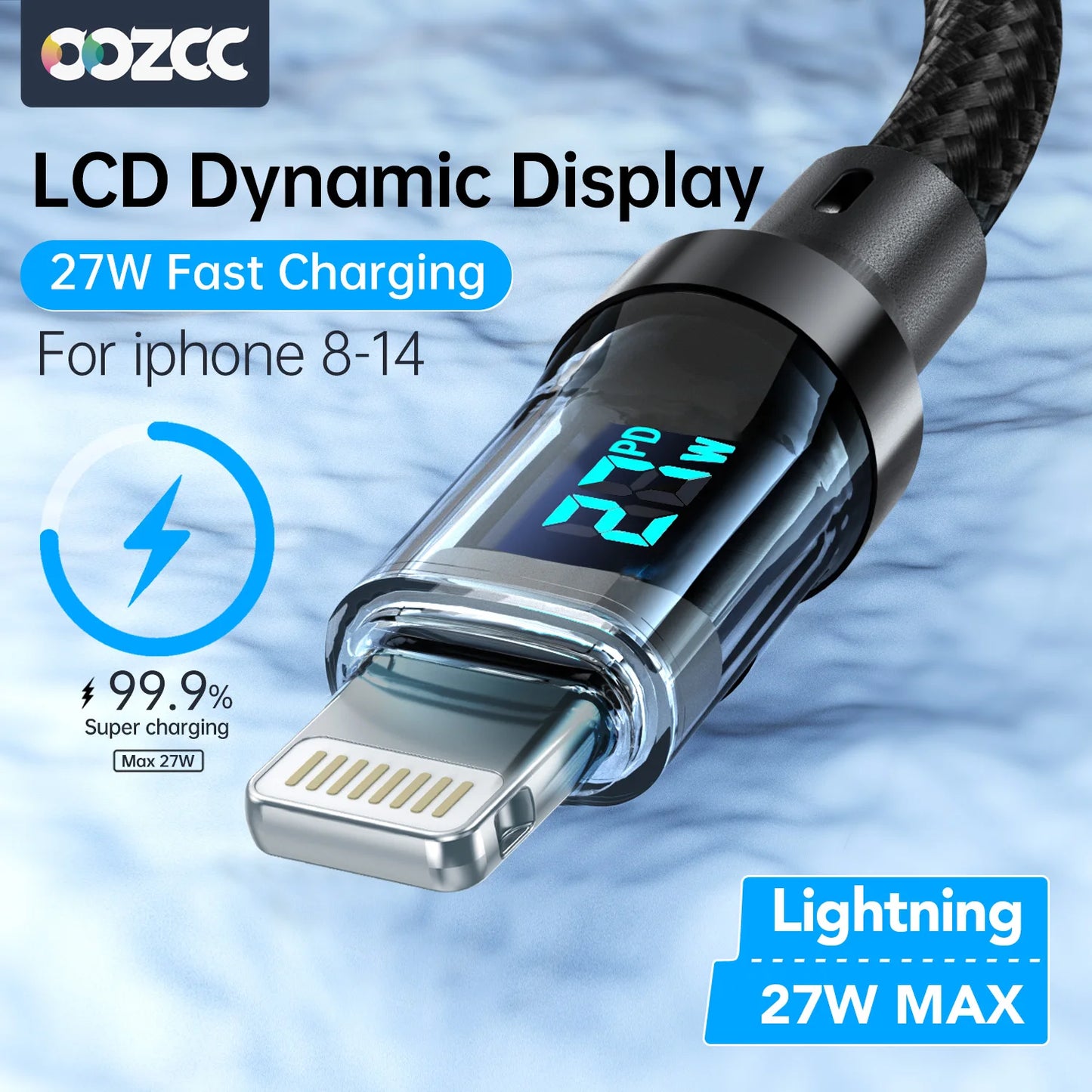 Câble de Charge rapide PD 27W pour écran LCD, coque transparente, transfert de données, USB A type-c vers Lightning, pour iPhone 14 Pro Max/13/12
