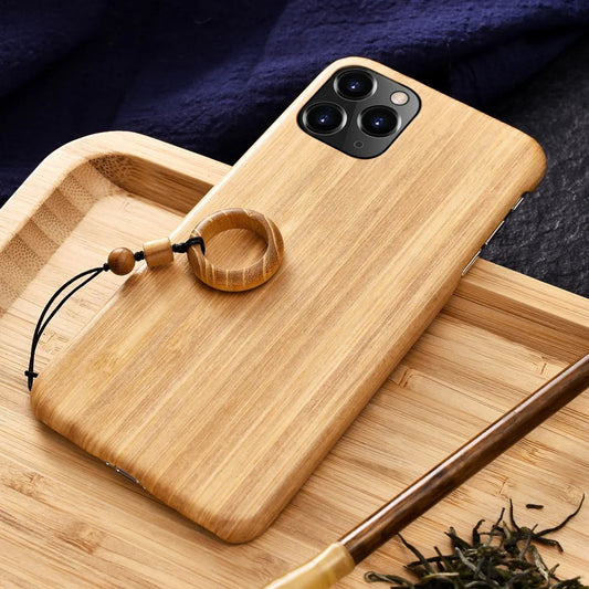 Real Wood Case for iPhone 17 Air 16 15 14 13 12 Mini 11 Pro Max XS XR Natural Bamboo Phone Cover With Ring buckle Shell Funda