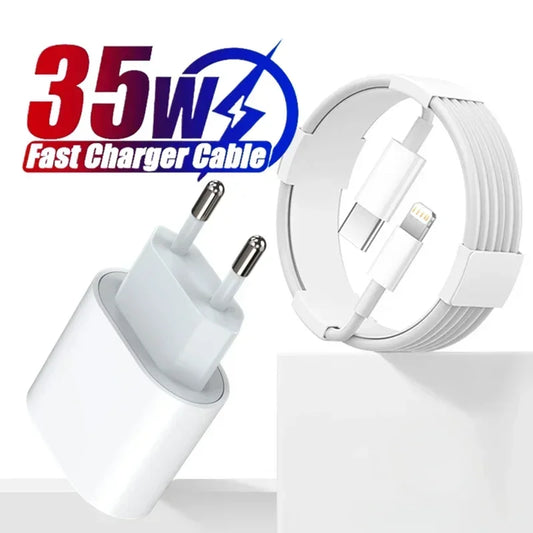 Chargeur rapide PD 35w pour iPhone 13 Pro 14 Plus 11 12 mini XS Max XR X iPad Air câble de charge rapide USB-C adaptateur d'alimentation