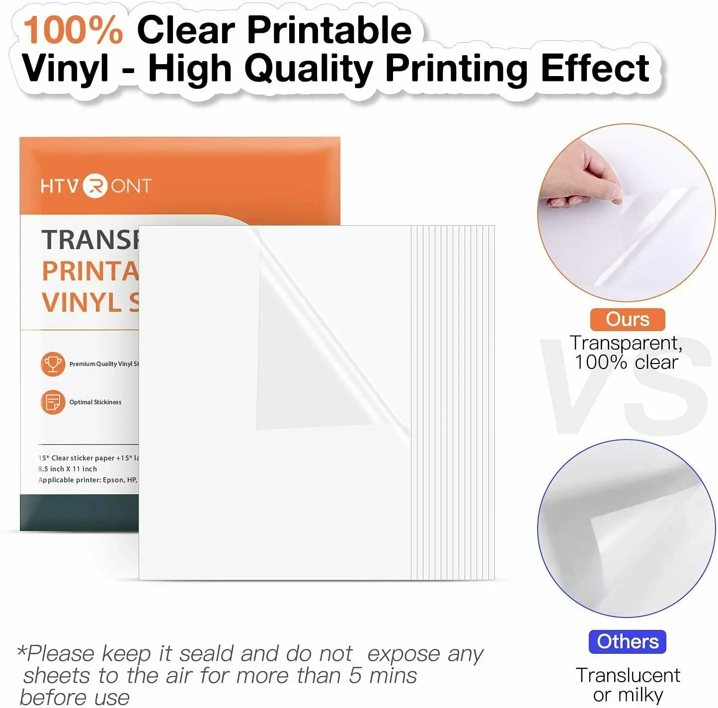 HTVRONT 15 Sheets 11X8.5inch Printable Vinyl Sticker Paper A4 self-adhesive Copy Paper for Inkjet & Laser Printer DIY 8.5x11''