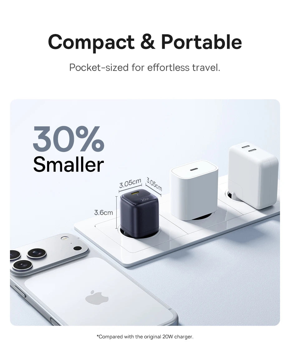 Baseus 20W USB C chargeur Portable Type C chargeur Support PD charge rapide pour iPhone 15 14 13 12 11 Pro Max 8 Plus chargeur rapide