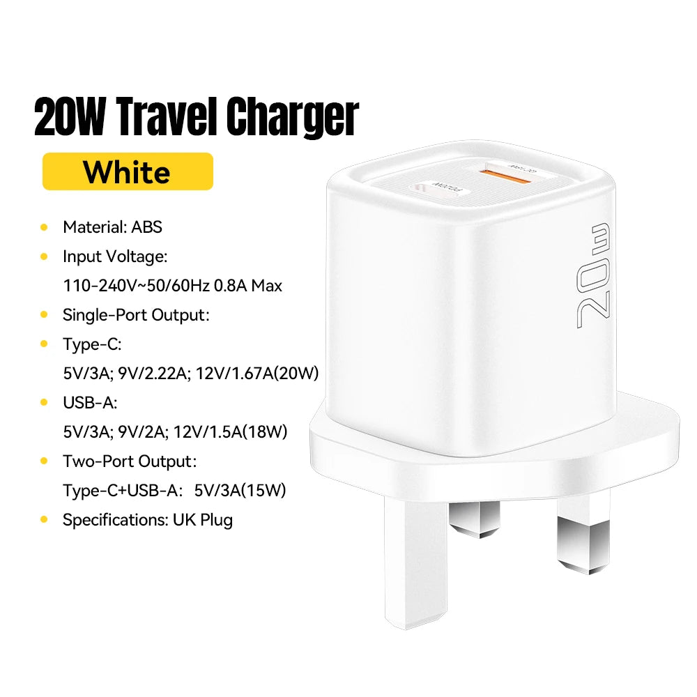 Essager 20W USB C chargeur Portable Type C chargeur Support PD charge rapide pour iPhone 16 15 14 13 12 11 Pro Max 8 chargeur rapide