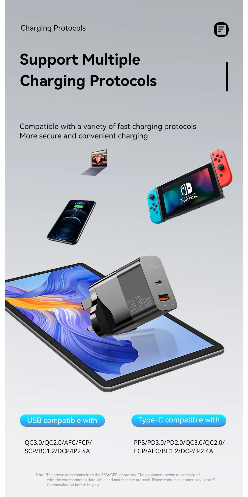 Essager-Chargeur USB Type-C, Charge Rapide PD, GaN, 33W, iPhone 14 13 12 11 Pro Max XS 8 P, iPad Pro Air iPad Mini
