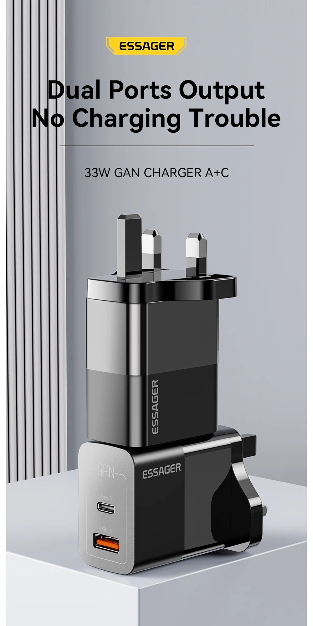 Essager-Chargeur USB Type-C, Charge Rapide PD, GaN, 33W, iPhone 14 13 12 11 Pro Max XS 8 P, iPad Pro Air iPad Mini