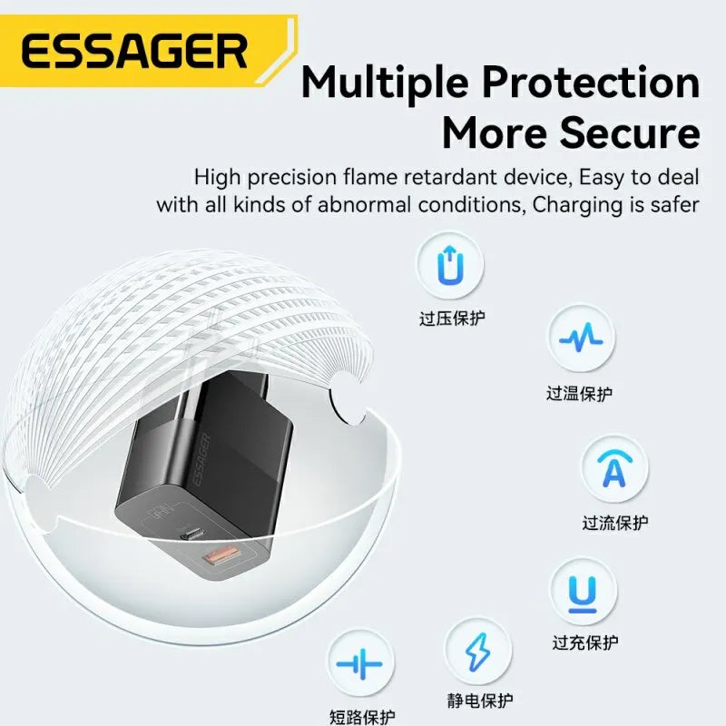 Essager-Chargeur USB Type-C, Charge Rapide PD, GaN, 33W, iPhone 14 13 12 11 Pro Max XS 8 P, iPad Pro Air iPad Mini