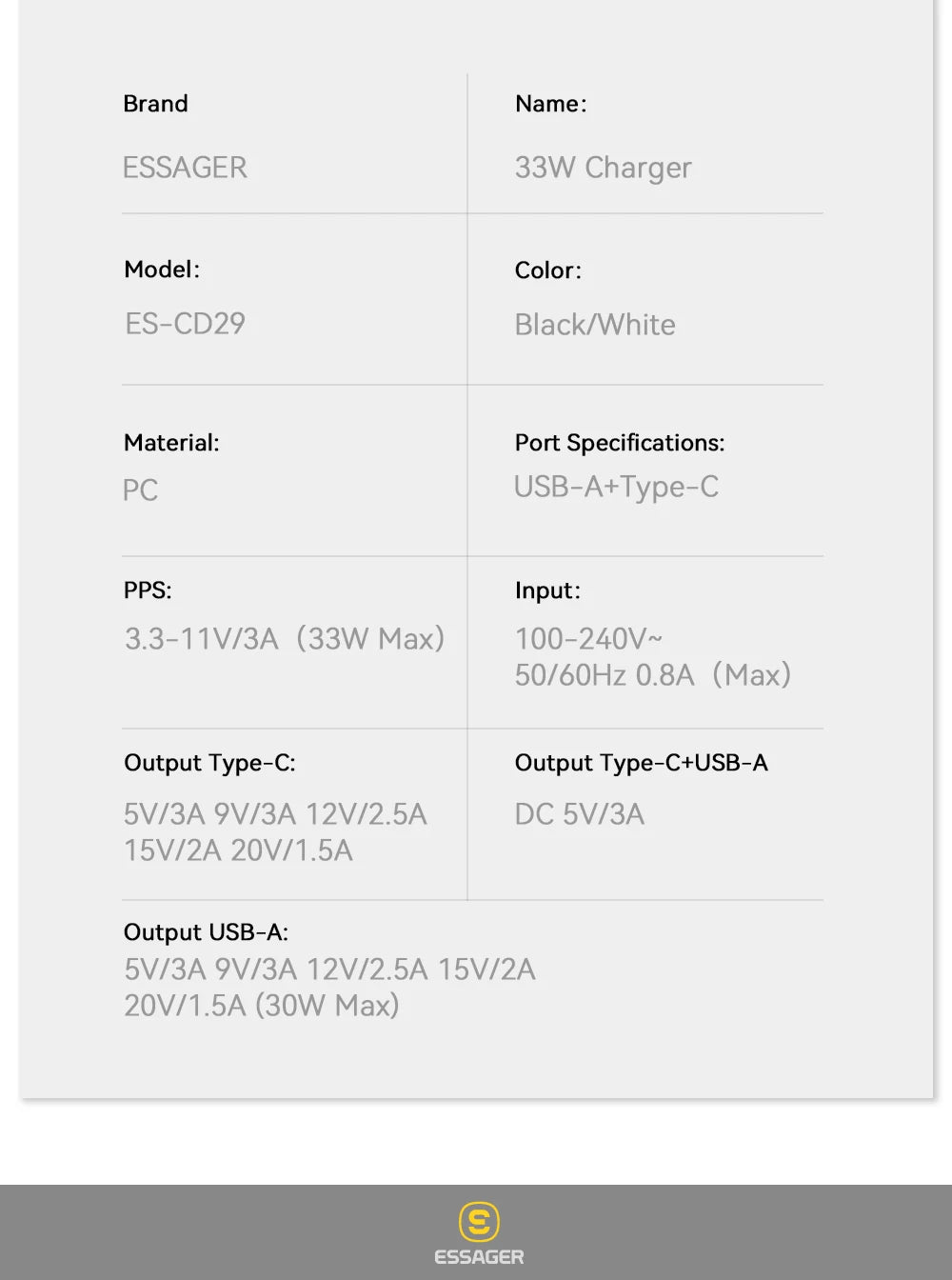 Essager-Chargeur USB Type-C, Charge Rapide PD, GaN, 33W, iPhone 14 13 12 11 Pro Max XS 8 P, iPad Pro Air iPad Mini