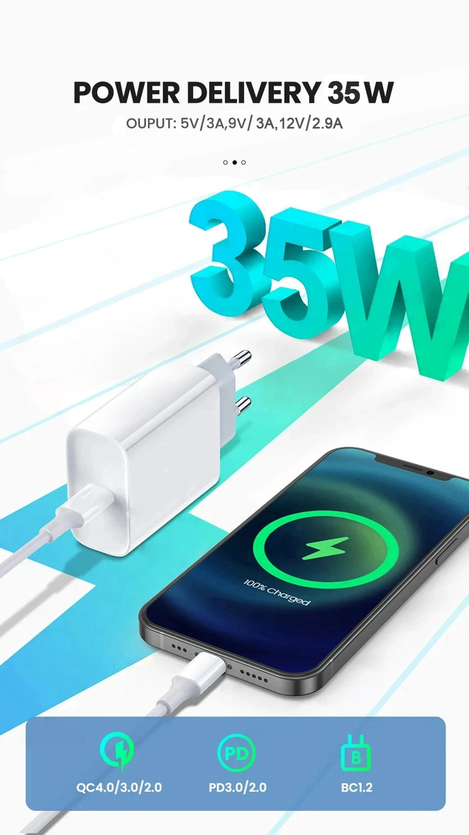 Chargeur rapide PD USB C 35W, pour iPhone 17 16 15 Pro Max 11 12 13 14, adaptateur d'alimentation X XS 8, charge rapide, accessoires de téléphone