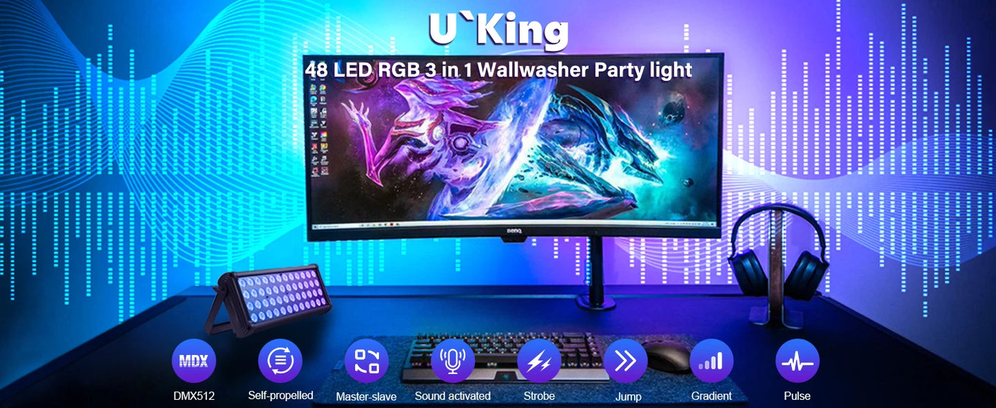 U`King 2Pcs 80W Square Wall Wash Light 48LEDs RGB DJ Lights Color Mixing Rainbow Effect Highlights For Outdoor Building Exterior