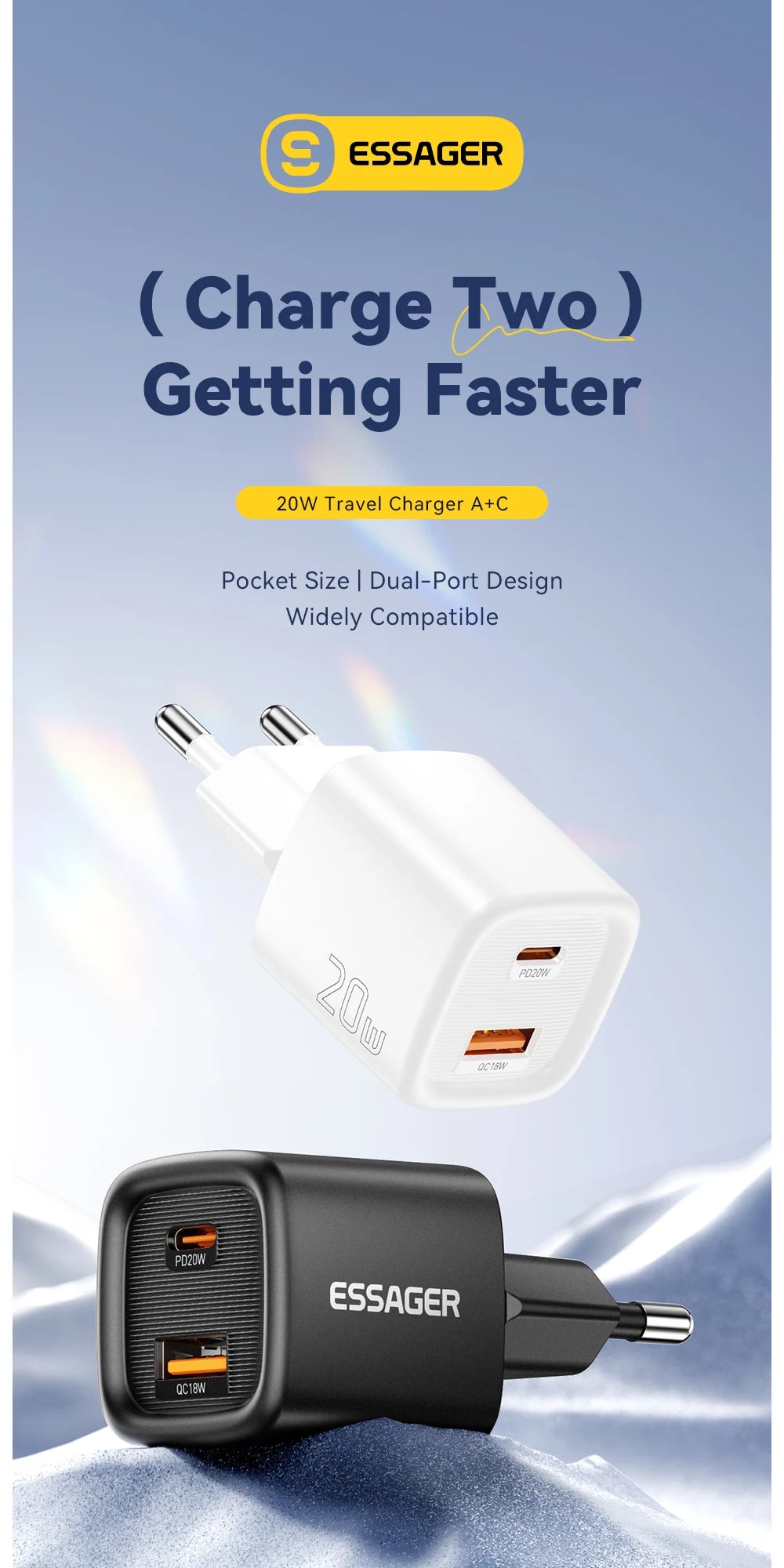 Essager 20W USB C chargeur Portable Type C chargeur Support PD charge rapide pour iPhone 16 15 14 13 12 11 Pro Max 8 chargeur rapide