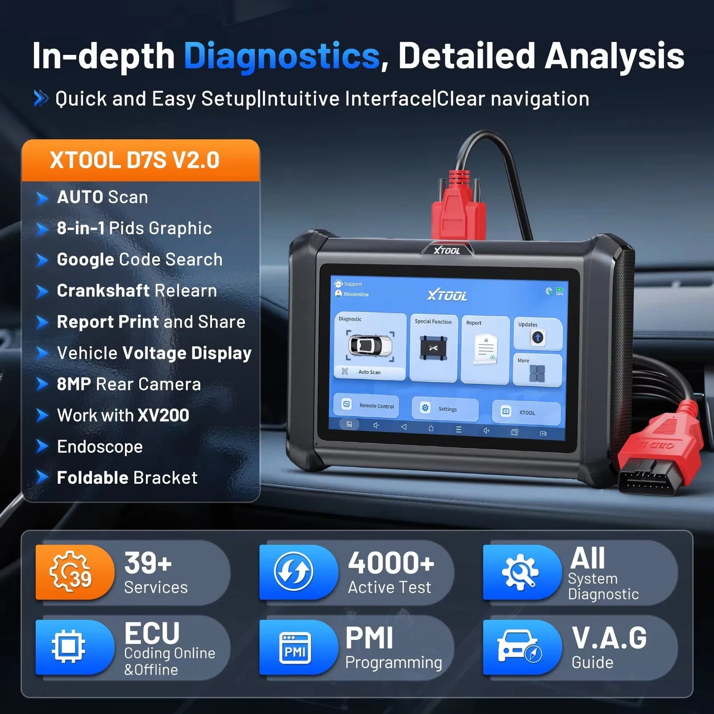 XTOOL D7S V2.0 Car Diagnostic Tools CAN FD DOIP FCA ECU Coding XTOOL D7 OBD2 Auto Automotive Tool Scan All System 39+ Reset