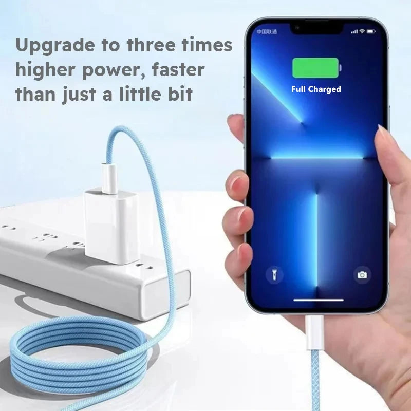 Câble PD de Charge rapide 35W, pour iPhone 13 14 Pro Max 11 12 mini X XR XS Max 7 8 Plus, câbles tressés de données USB-C de Charge rapide 1m 2m